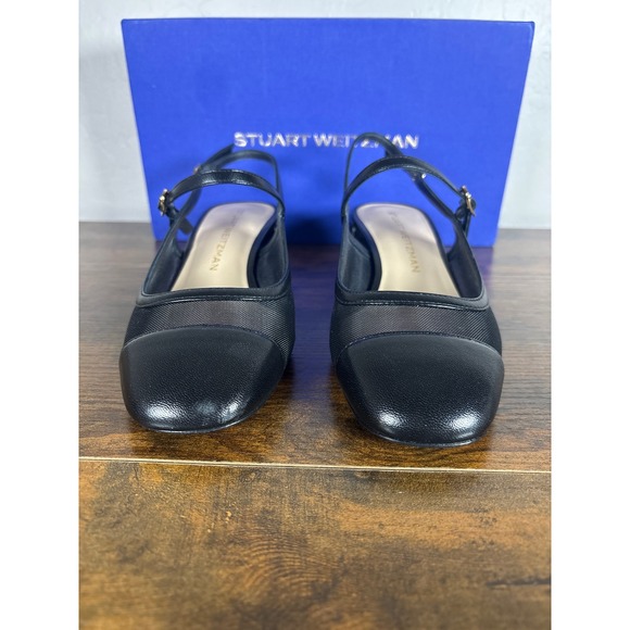 Stuart Weitzman Maeve Mary Jane Slingback Mesh Pumps Black SK655 Square Toe 8B - Picture 3 of 8